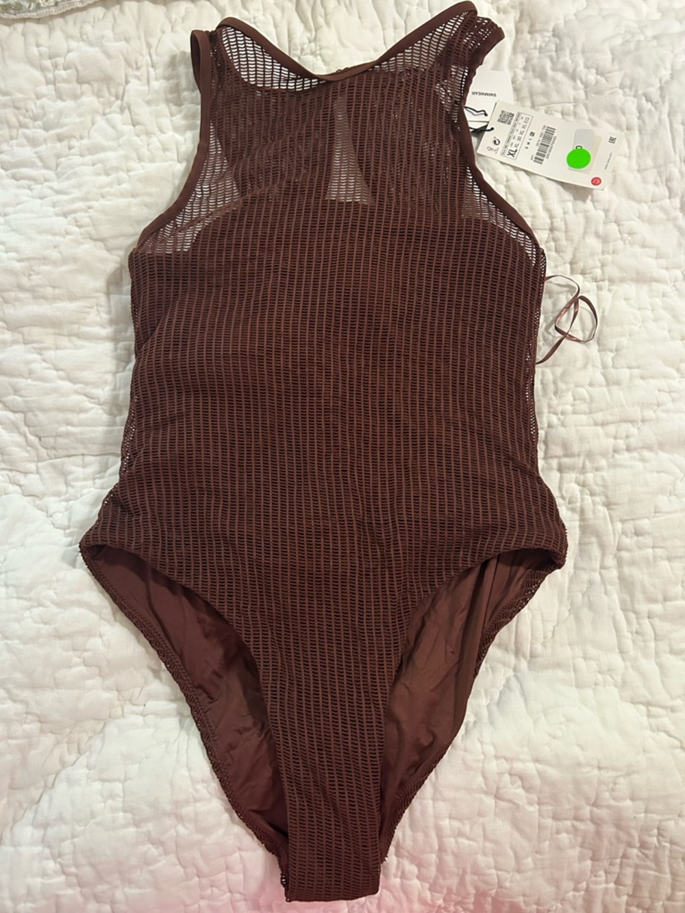 Zara Brown Mesh One-Piece Swimsuit